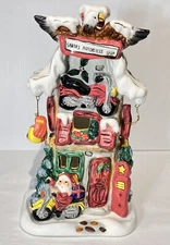 Santas Motorcycle Shop Christmas Village Candle House 14” Clay Art Style 2001