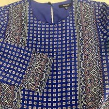 Madewell Dress Women  s XXS Blue Geo Print Boho Silk Sleeve Pockets