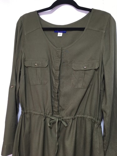 SIMPlY STYLED Women’s Sz L Green Drawstring Buttons Roll Long Sleeve Dress - Picture 7 of 10