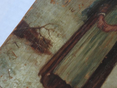 Antique Oil Wood Board Painting A Country Girl - Picture 9 of 12
