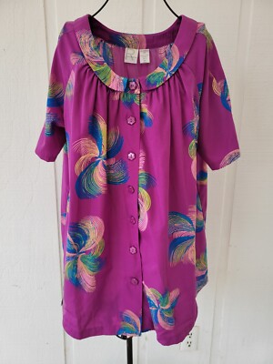 Roamans Size Tunic Top Floral Smock Peter Pan Collar Blouse M Shirt Purple 16W