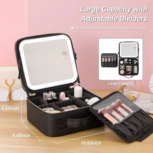 Travel Makeup Bag with LED Lighted Make up Case with Mirror Cosmetic  Organizer - Picture 24 of 32