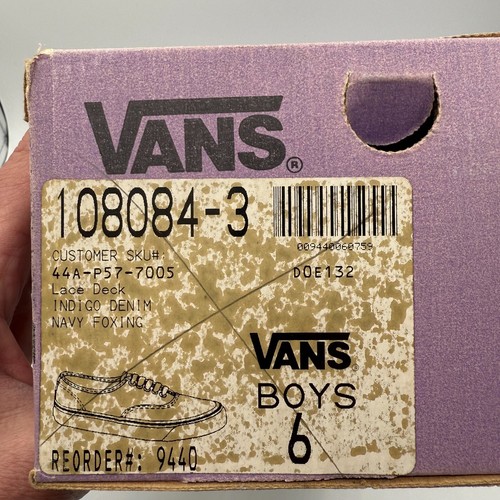 Vintage 1990 Vans INDIGO DENIM NAVY FOXIN Deck Shoes Mens 6 Made USA IN BOX RARE - Picture 14 of 15