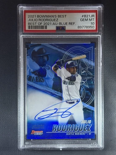 2021 Bowman's Best Julio Rodriguez Best of 2021 Blue Refractor Auto #/150 PSA 10