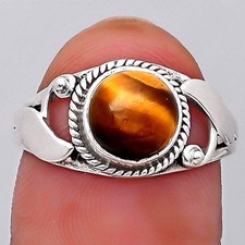 Natural Tiger Eye - Africa 925 Sterling Silver Ring s.7.5 Jewelry R-1405