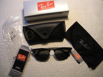 Ray-Ban Clubmaster WO366 RB 3016 Black + Gold  Sunglasses w/ Case new