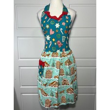 The Pioneer Woman Christmas Gingerbread House Apron Women's One Size Teal Red