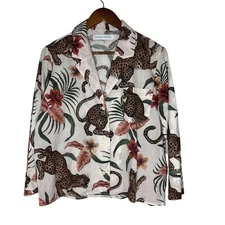 Desmond & Dempsey Women’s Top XL White Leopard Floral Print Lightweight Blouse