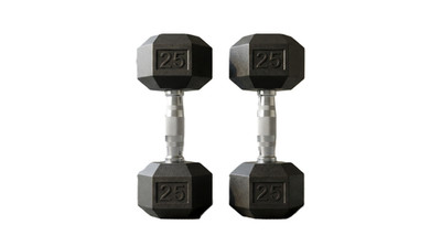 25 lb Rubber Coated Hex Dumbbells   Strength Training Barbell Weights Set of 2