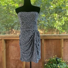 Club Monaco Harper Silk Rose Dress Size 10 Navy And White Strapless