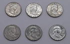 Lot of 6 Franklin Half Dollars 90% Silver — Tape Residue — As-Is Junk Silver (d)