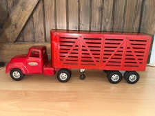 Vintage 1958  1961 Tonka Livestock Semi Truck  Trailer 23  Red Pressed Steel Mou