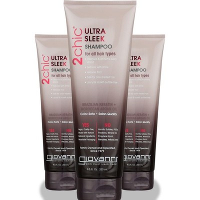 Giovanni 2Chic Ultra Sleek Shampoo Brazilian Keratin Argan Oil 8.5 Oz 3 Pack