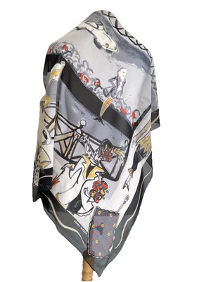 Gerry Weber Silk ScarfVintage Paris Street Scene Print Monochrome Gray#A120