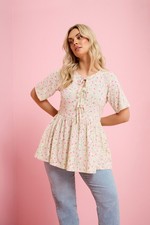 Yours Curve Women's Plus Size Leopard Print Tie Front Peplum Top