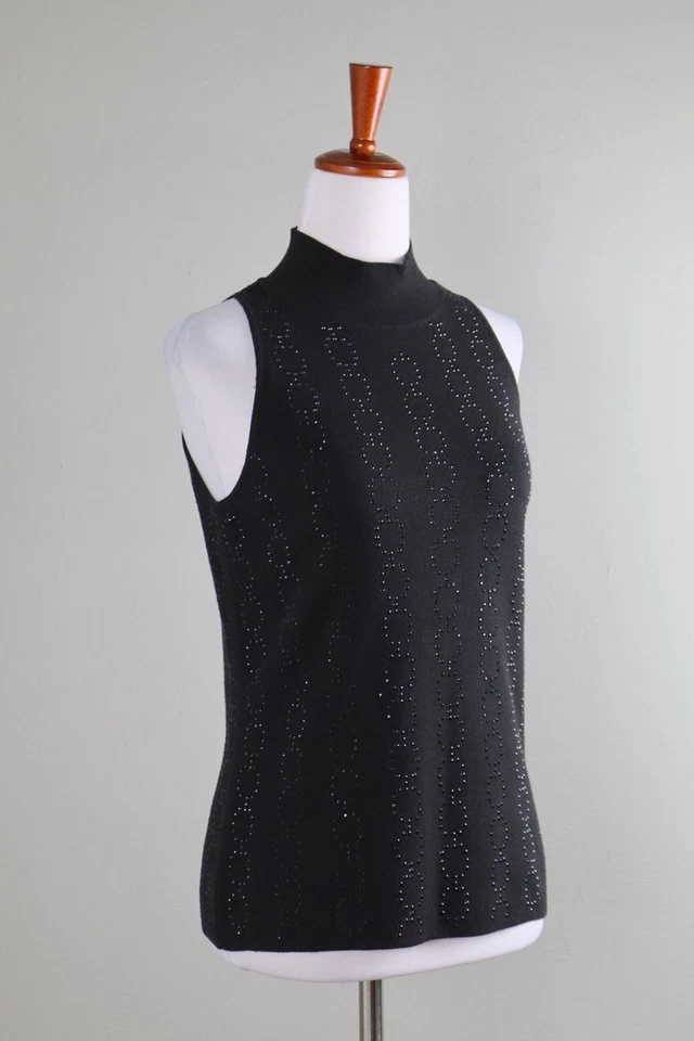 WHITE HOUSE BLACK MARKET NUEVO CON ETIQUETAS $89 Top Sin Mangas Adornado Cuello Simulado Talla Pequeña Foto 2 de 4