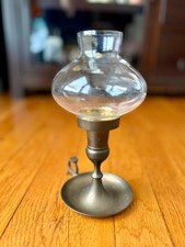 Vintage Brass Hurricane Candle Holder Chamberstick w Glass Globe 8"