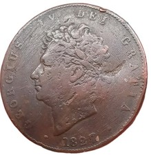 1827 King George IV Copper Half Penny Coin #2