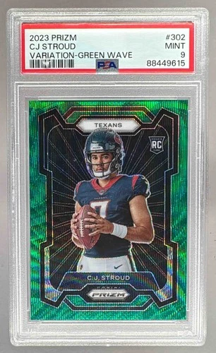 9615 C.J. Stroud 2023 Panini Prizm #302 Green Wave Rookie Variations RC PSA 9