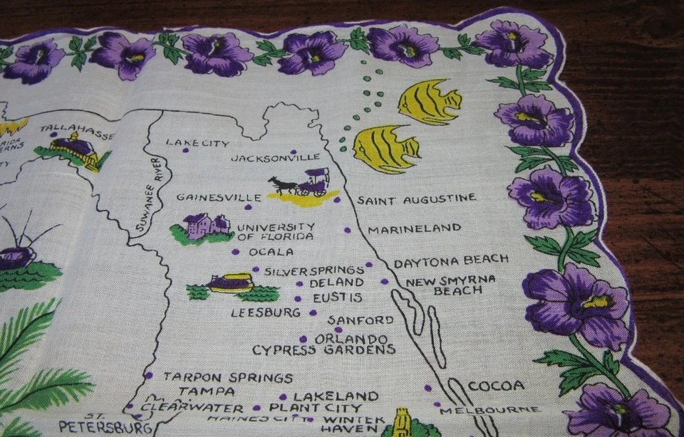 De colección Hankie Florida State Souvenir festoneado ¡Lindos gráficos! Foto 4 de 4