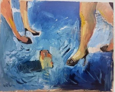 Surrealism Women Seascape Cloud Original Oil Painting 16x20 Canvas Signed