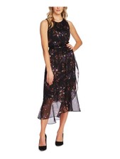 VINCE CAMUTO Womens Black Sheer Sleeveless Jewel Neck Midi Sheath Dress 6