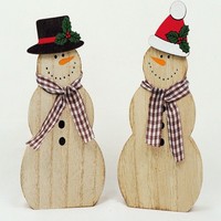 Weihnachtsdeko 2 X Schneemann Aus Holz Mit Hut + Schal Ca. 6,5 X 12 Cm 95052372