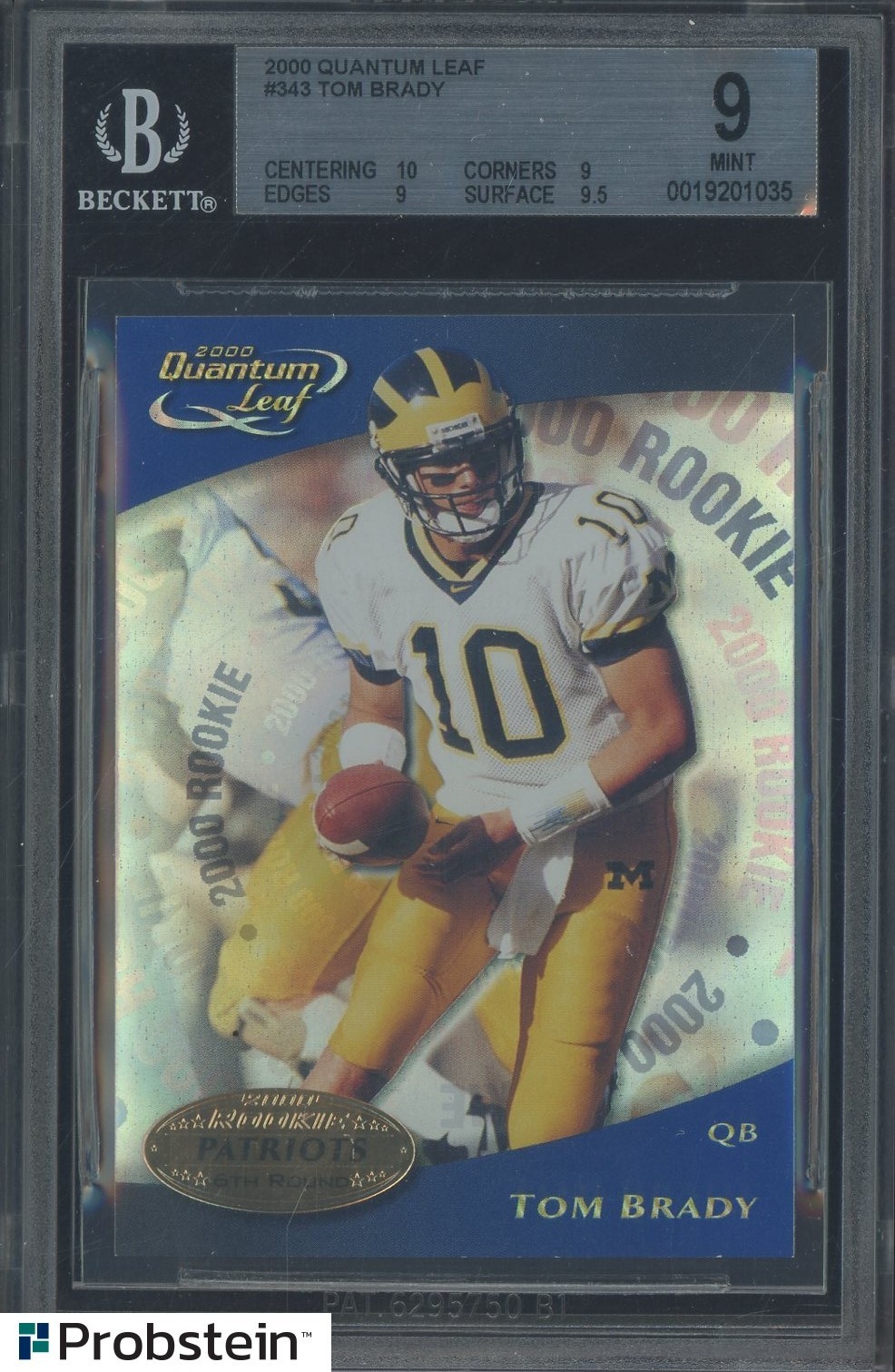 2000 Quantum Leaf #343 Tom Brady New England Patriots RC Rookie BGS 9 MINT