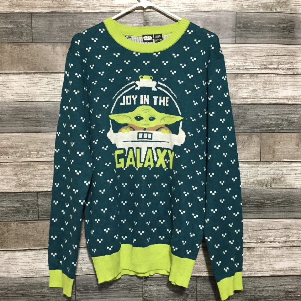 Star Wars Yoda Joy In The Galaxy Christmas Sweater Adult XL Teal Blue Green - Image 3 of 4