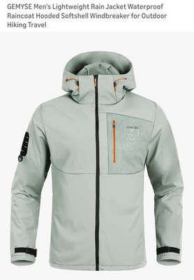 GEMYSE Men's Medium Light Grey Rain Jacket Waterproof-NEW IN ORIG SEALED PKG