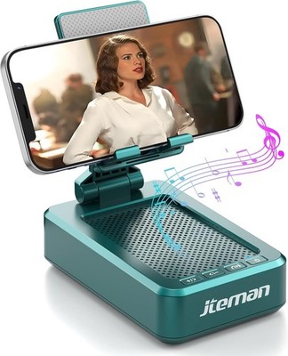 JTEMAN Cell Phone Stand with Wireless Bluetooth Speakers,Angle Green 