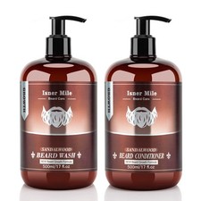 Beard Wash  Conditioner Set for Men - 17 oz Shampoo with Biotin, Argan  Joj...