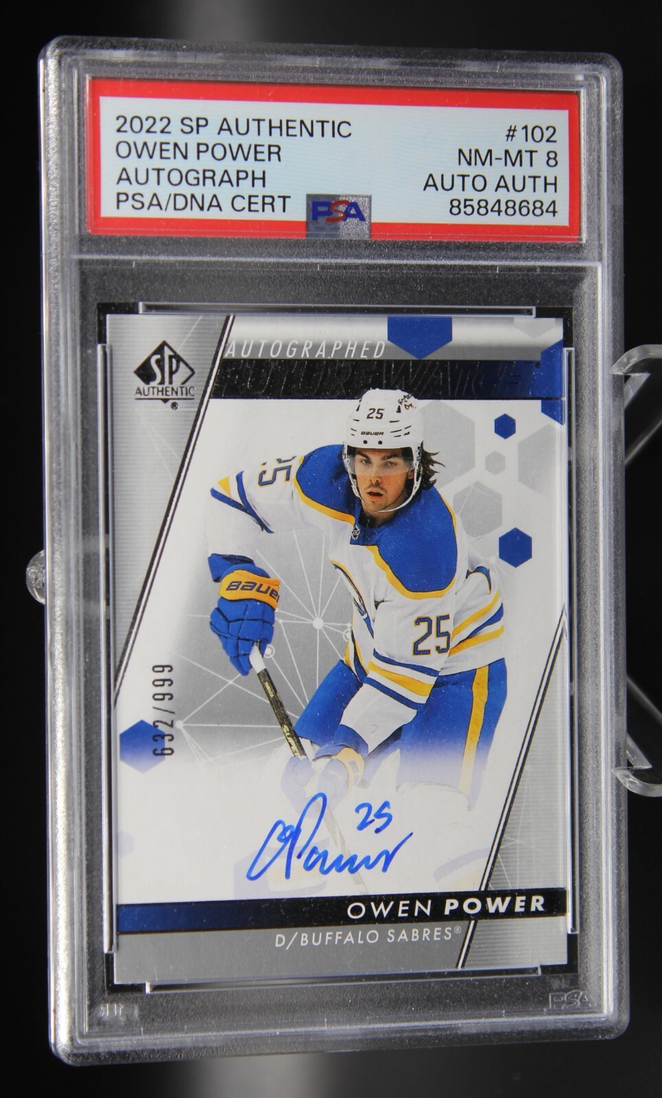 Owen Power - 2022-23 SP Authentic /999 Auto Future Watch #102 RC - PSA 8 + Auth