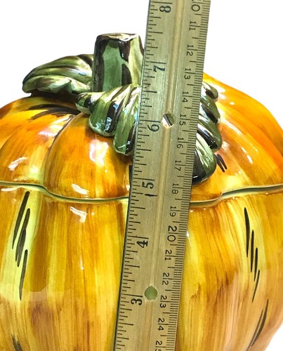 Williams Sonoma VTG Pumpkin Soup Tureen Made In Italy Folk Art Burnt Orange 8X7” - Imagen 14 de 14