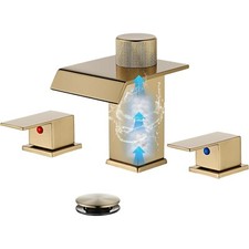 Gold Bathroom Faucet 3 Hole with Filter, Widespread Bathroom Sink Faucet Pop-up