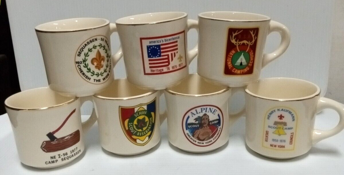 NIB VTG Lot Of 7 BSA Boy Scouts Of America Coffee Cups Mugs (FC 204/5 D1041)