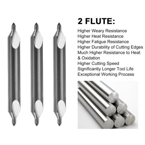 5PCS 60 Degree 5/64" x 3/16" x 1-7/8" Solid Carbide Center Drills-Double End NEW - Picture 4 of 7