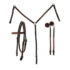 Tahoe Tack Basket Weave Leather Overlay Brown Nylon Headstall, Breast Collar