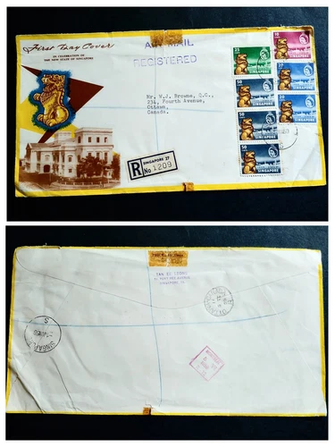 UNIQUE DESTINATON RARE SINGAPORE TO CANADA “INDEPENDENCE” REGISTER 1ST DAY COVER