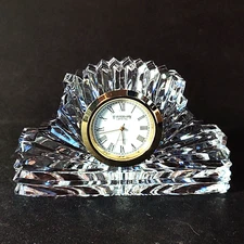 TIPPERARY DESK CLOCK, Cut Lead Crystal, 4 1/8", Gold Face, IRELAND, Signed