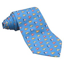 Polo Ralph Lauren Silk Tie Nautical Flags Themed Blue Necktie 57.5 x 3.5 Vintage