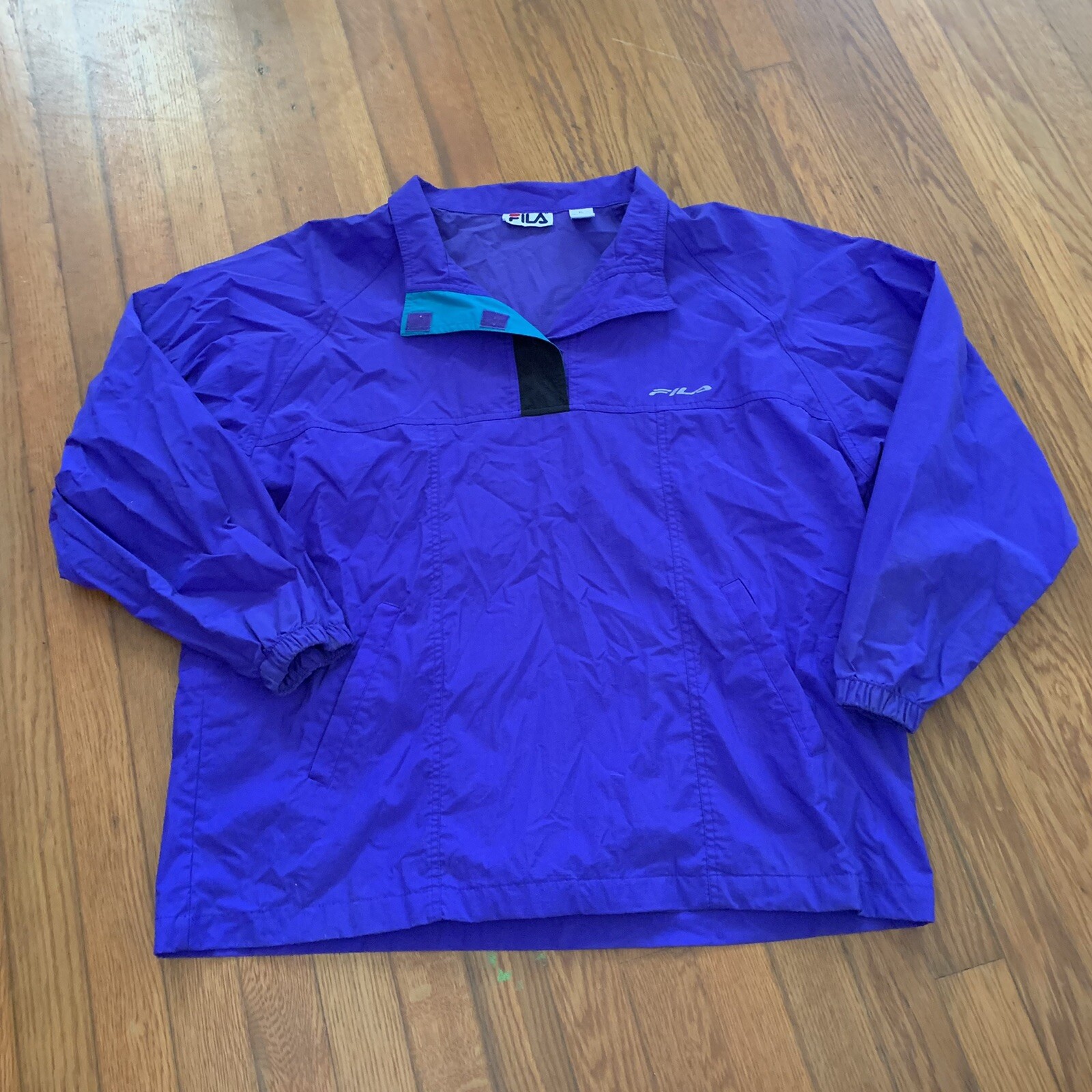 Maglione nylon manica lunga vintage Fila viola giacca a vento schiena ventilata