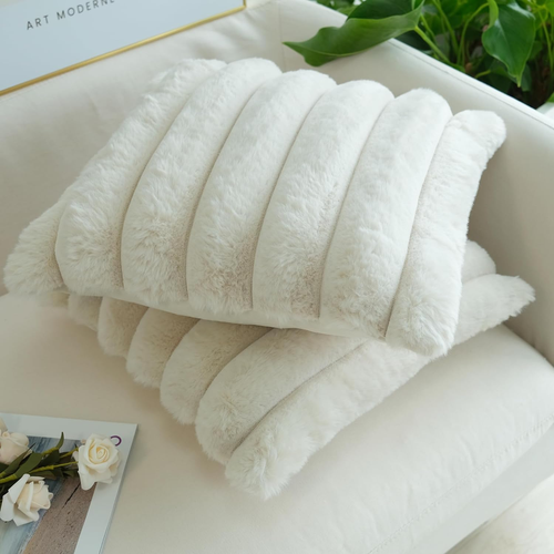 Pack of 2 Faux Fur Plush Decorative Throw Pillow Covers Couch Cushion Case Soft - Picture 4 of 7