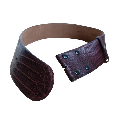 Dark Brown Italian Crocodile Leather Dress Belt Gold Screws Buckle Size 95cm Dark Brown Italian Crocodile Leather Dress Belt Gold Screws  main image 2