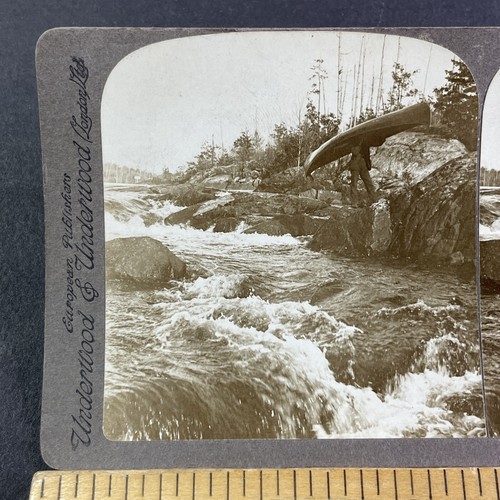 Muskoka River Baysville Ontario Stereoview Kanu Portage Antik um 1899 Y2797 - Bild 2 von 5