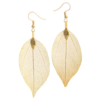 Boucles D'Oreilles Filigrane - Feuilles Arbre - Doré - Fait Main - Cadeau Femme