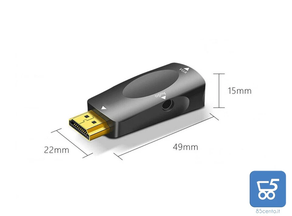 Adattatore HDMI Maschio a VGA Femmina + Cavo Audio Jack 3,5 mm per PC Notebook - Immagine 2 di 3