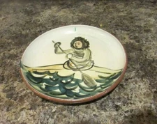 VTG Hand Made - Hand Painted Alaska Clay Pottery Plate Dish Intuit Eskimo 8.25”