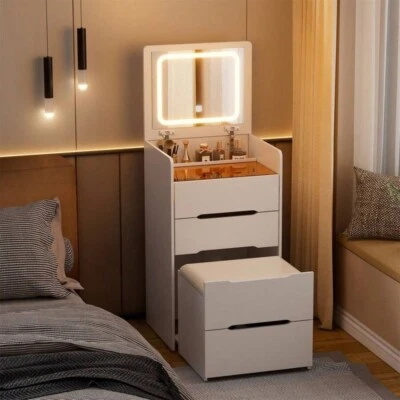 CECARO GROUP Toeletta Integrata 3 in 1 Scrivania Ribaltabile con Specchio e Luci e sgabello