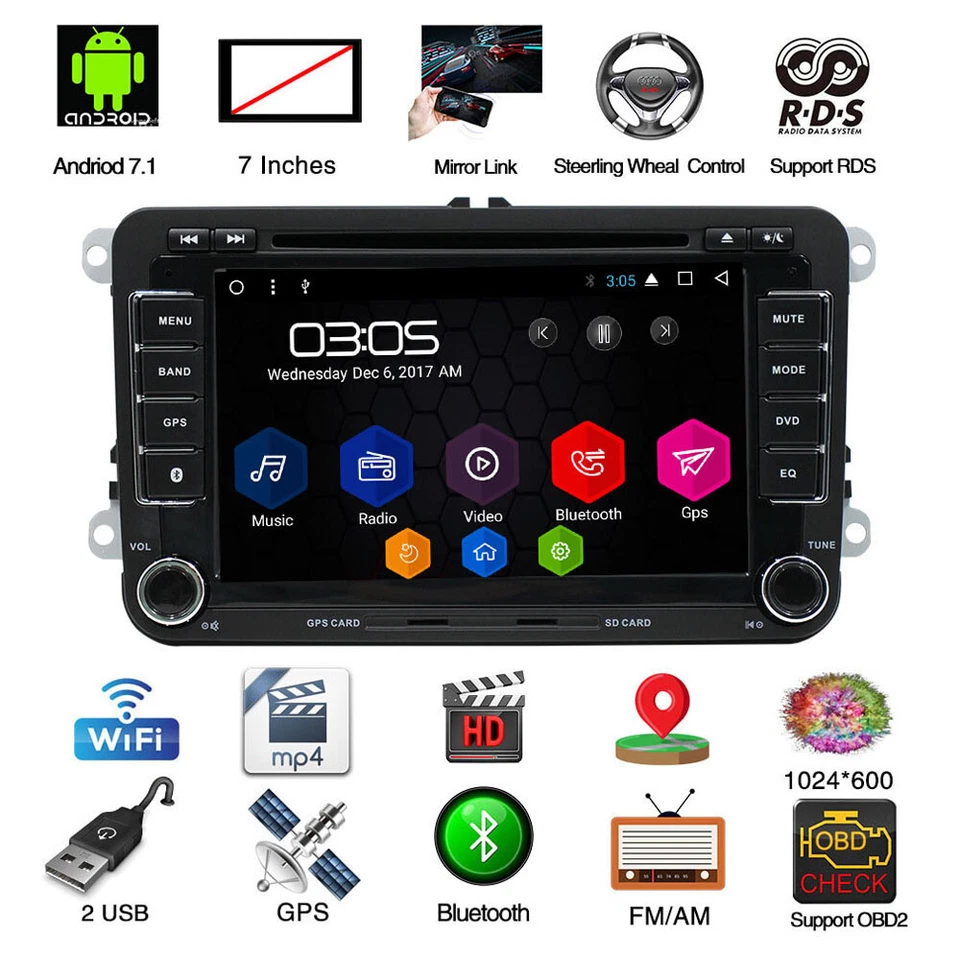 7"Android Autoradio Navi GPS RDS DVD USB BT Für VW Touran Caddy Polo Passat Golf - Bild 2 von 4